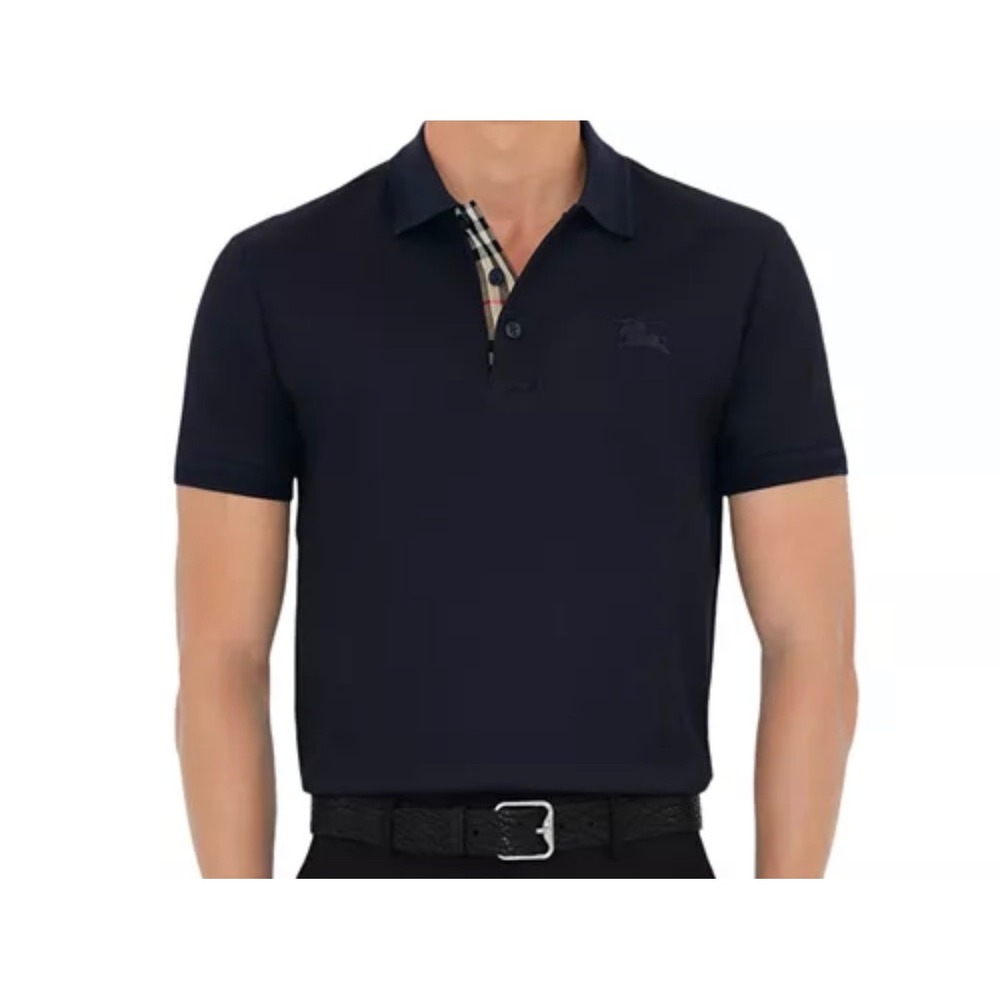 Burberry London Mens Classic Fit Polo Shirt Navy Blue Embroidered Knight XL